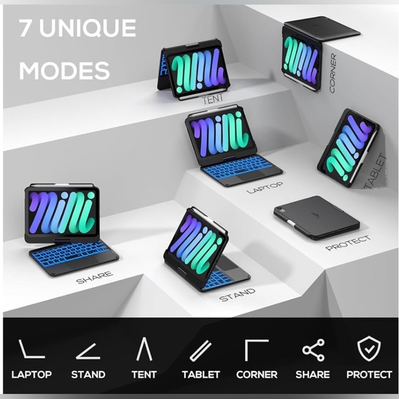 Keyboard Case for iPad Mini 7 (2024) & Mini 6 (2021) Wireless Case with Keyboard - Picture 5 of 6